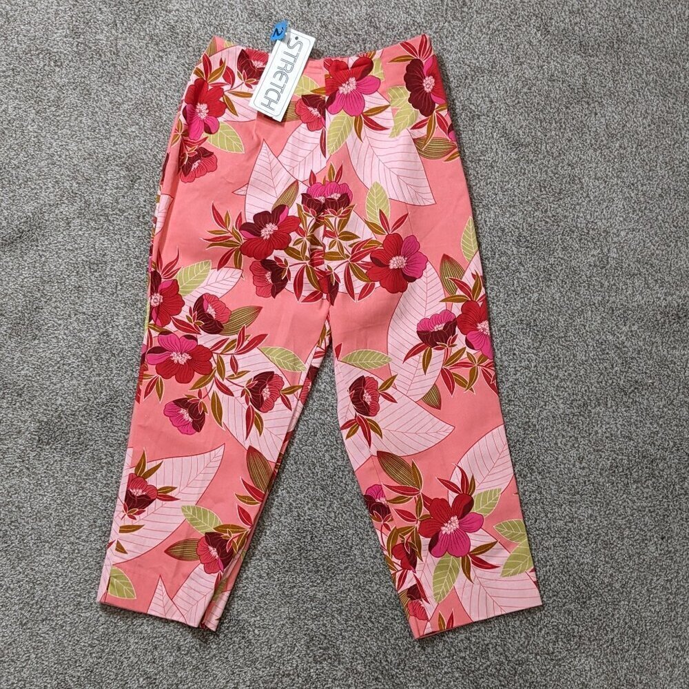 Women's CACTUS FLOWER Pink Floral, Side Zip, High Rise Capris; Size 2